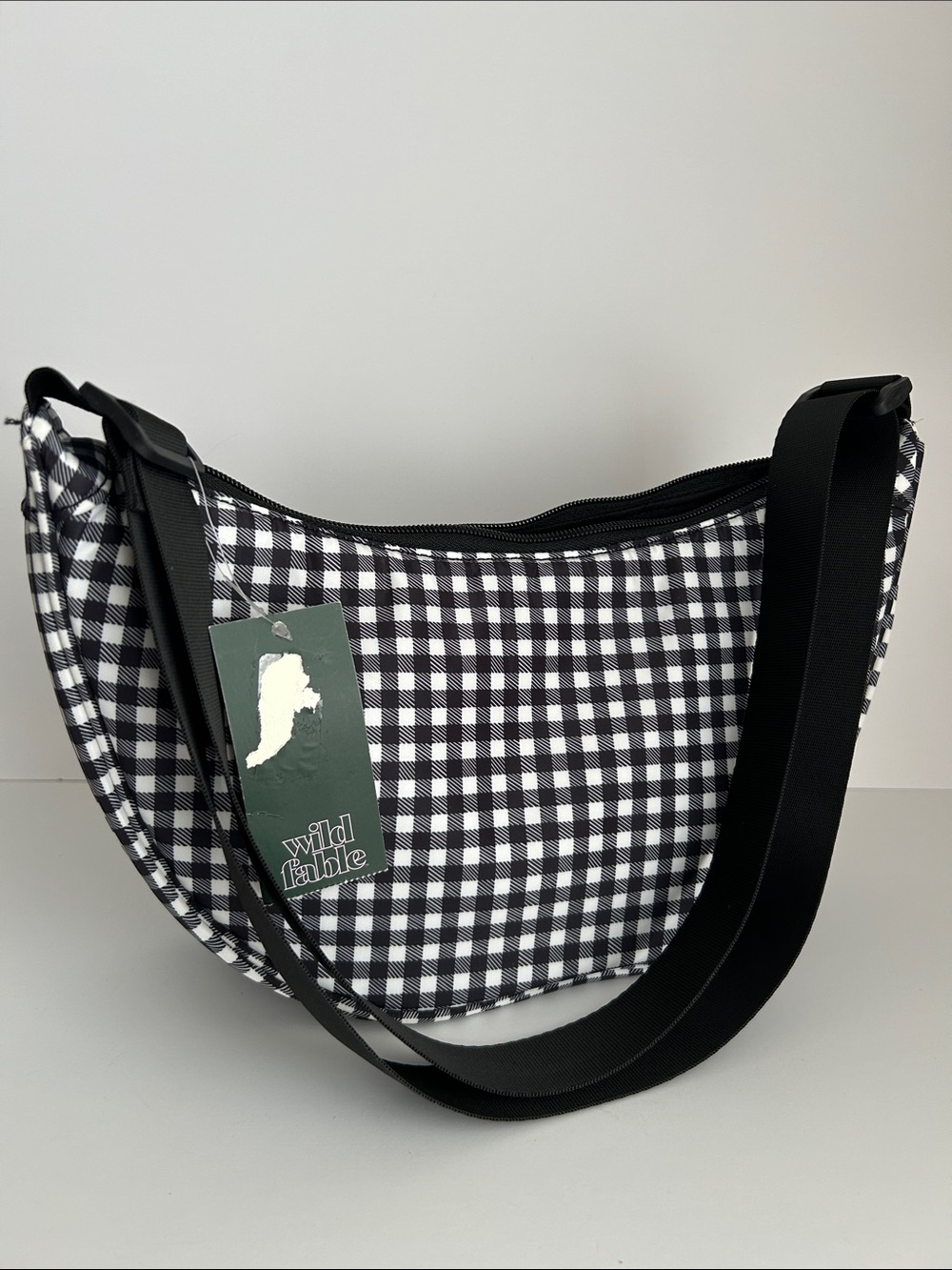 Wild Fable Black & White Gingham Crescent Crossbody Bag